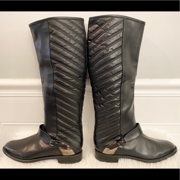 Stuart Weitzman Raceway Leather Quilted Tall Boots - Picture 4 of 16